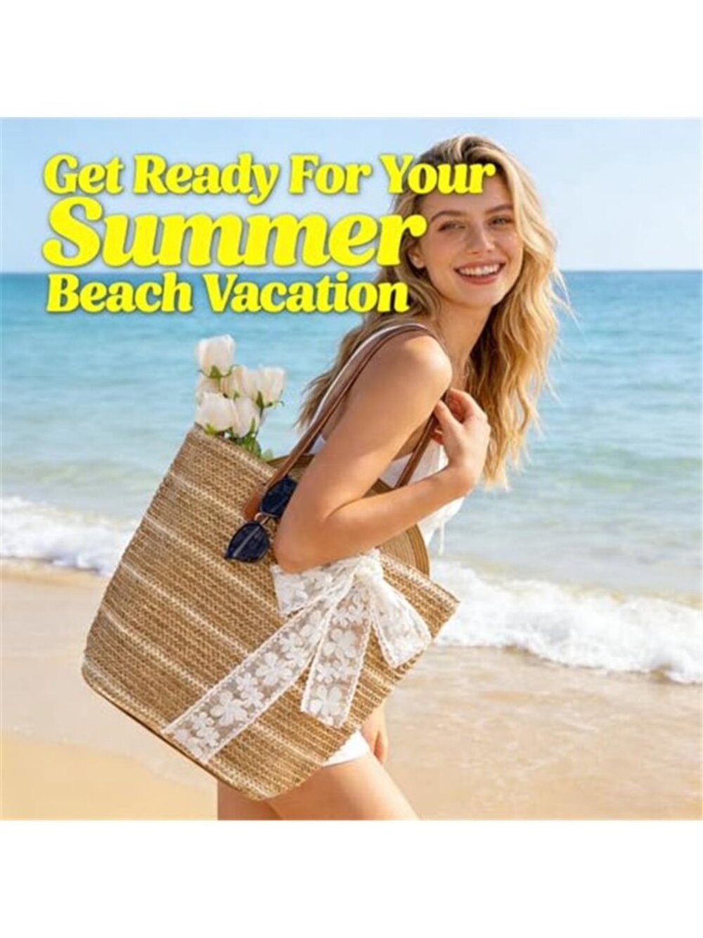 Straw Beach Tote Bag for Women 2026 Large Handwoven Summer Vacation Purse - Picture 6 of 6